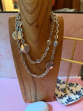 Brighton Silver Tone Double-Strand Necklace with Swirl Discs